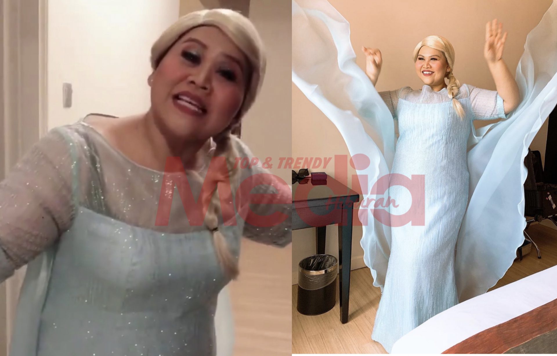 “Comel Sangat!,”- Jadi Perhatian, Sherry Alhadad Pakai Baju Ala-Ala Elsa Dalam Filem Frozen!