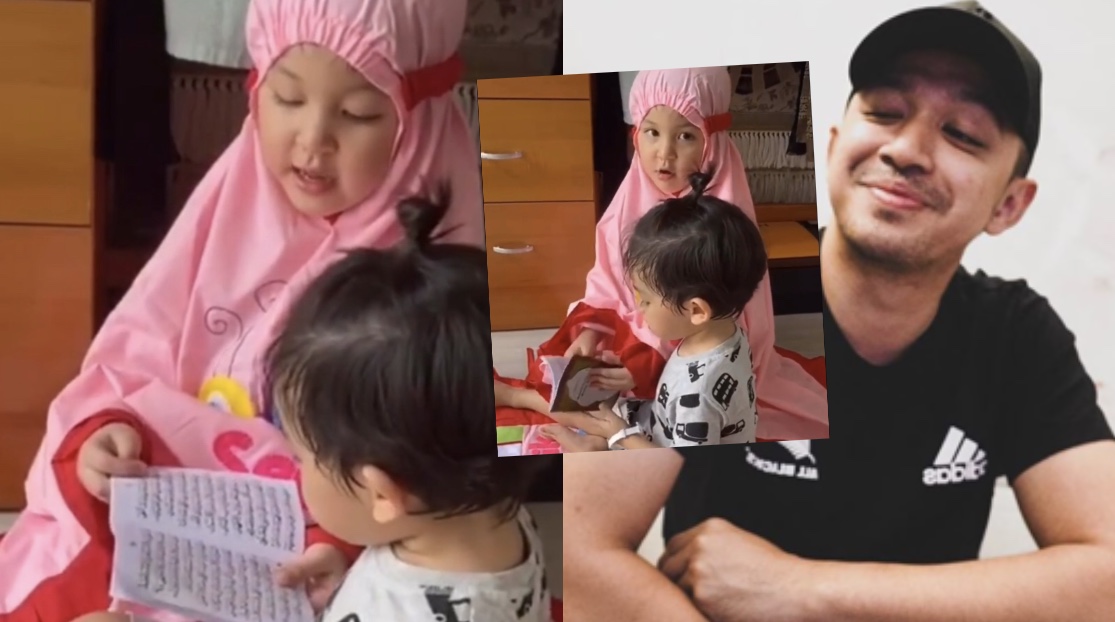 Gelagat Anak Sulung Syarif Sleeq Ajar Si Adik Mengaji, Comelnya!