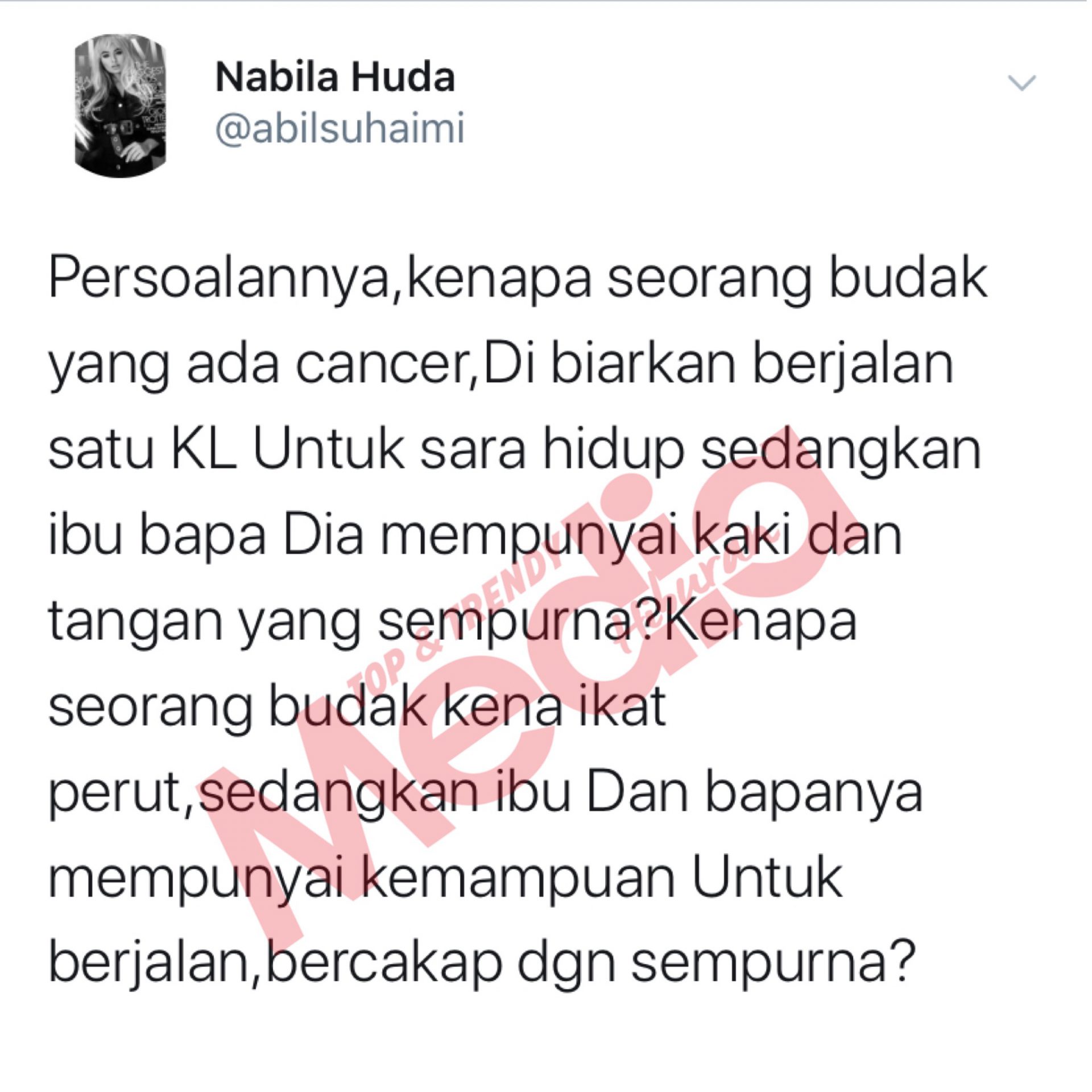 “Kenapa Seorang Budak Yang Ada Cancer Dibiarkan Berjalan Satu KL Untuk Sara Hidup?” – Nabila Huda