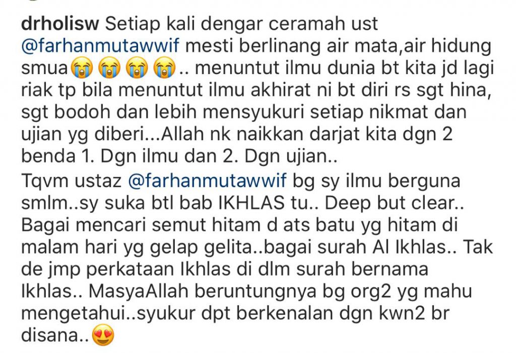 “Setiap Kali Dengar Ceramah, Mesti Berlinang Air Mata,”- Isteri Dai Farhan Seronok Dengar Ceramah Si Suami 