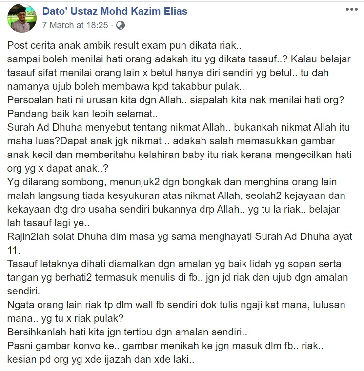 “Lepas Ni Gambar Konvo, Menikah Jangan Masuk FB. Riak!,”- Kongsi Foto Anak Ambil Result SPM, Ustaz Kazim Elias Kata Jangan Cepat Menilai Seseorang!