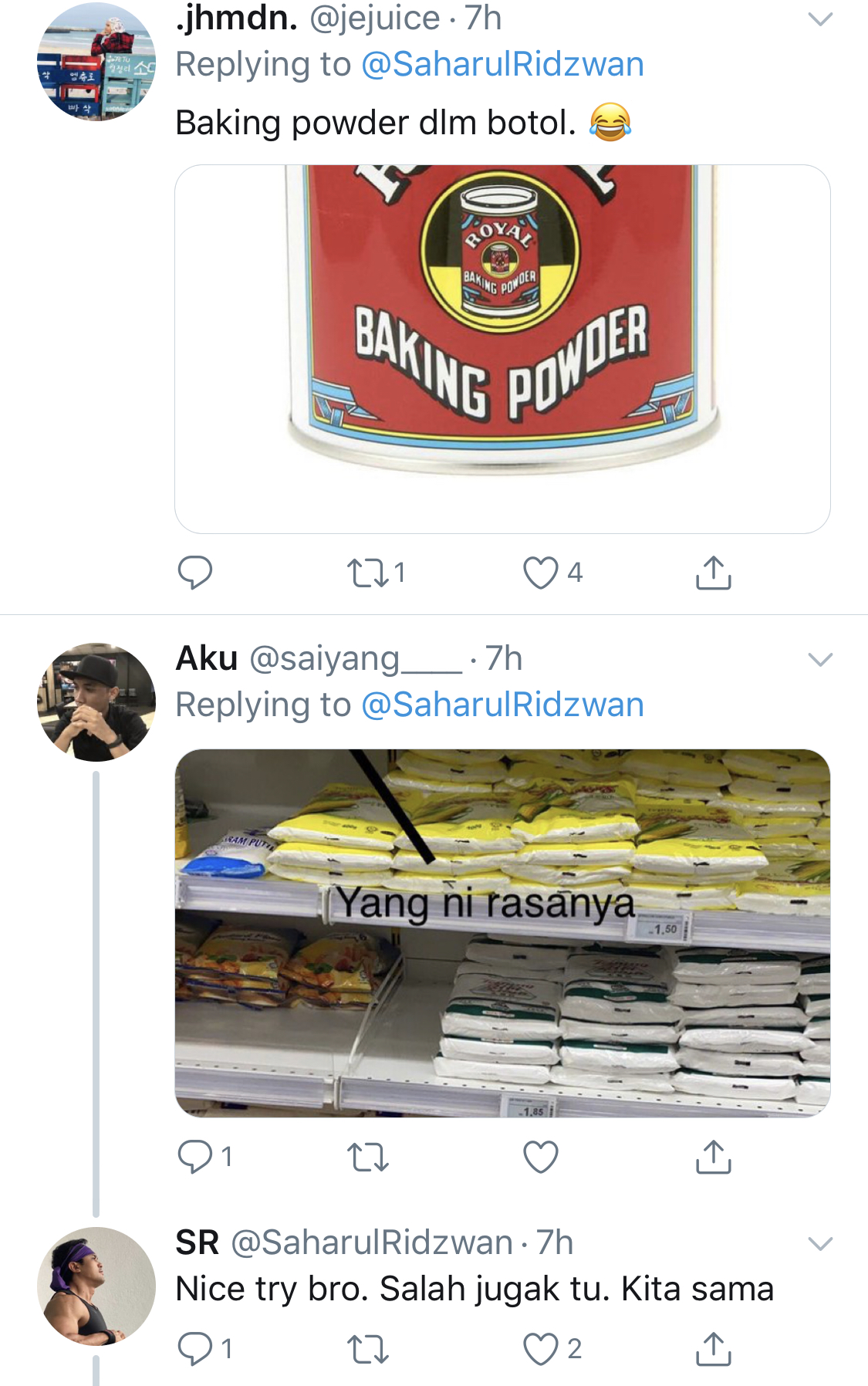 “Ibarat Suruh Perempuan Pergi Beli Barang RXZ&#8230;,”- Keliru Cari Baking Powder, Rakan Twitter Bantu Saharul Ridzwan