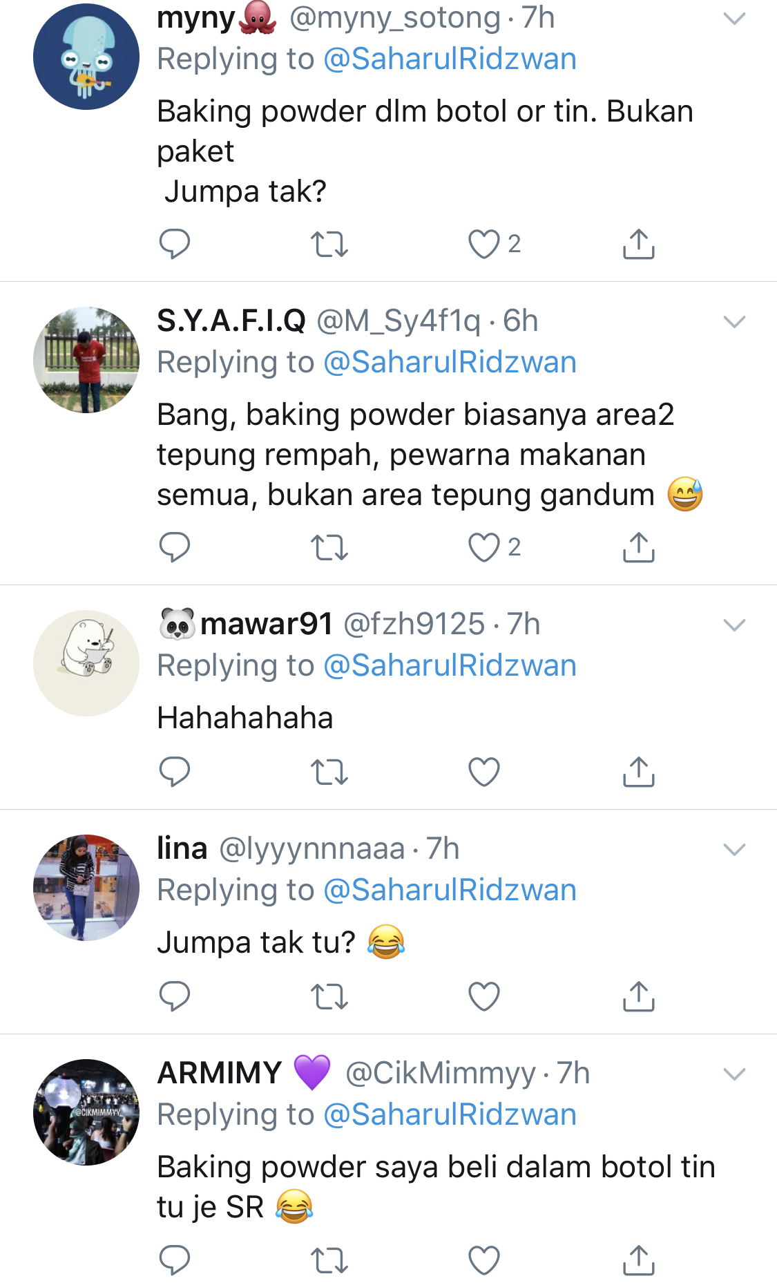 “Ibarat Suruh Perempuan Pergi Beli Barang RXZ&#8230;,”- Keliru Cari Baking Powder, Rakan Twitter Bantu Saharul Ridzwan