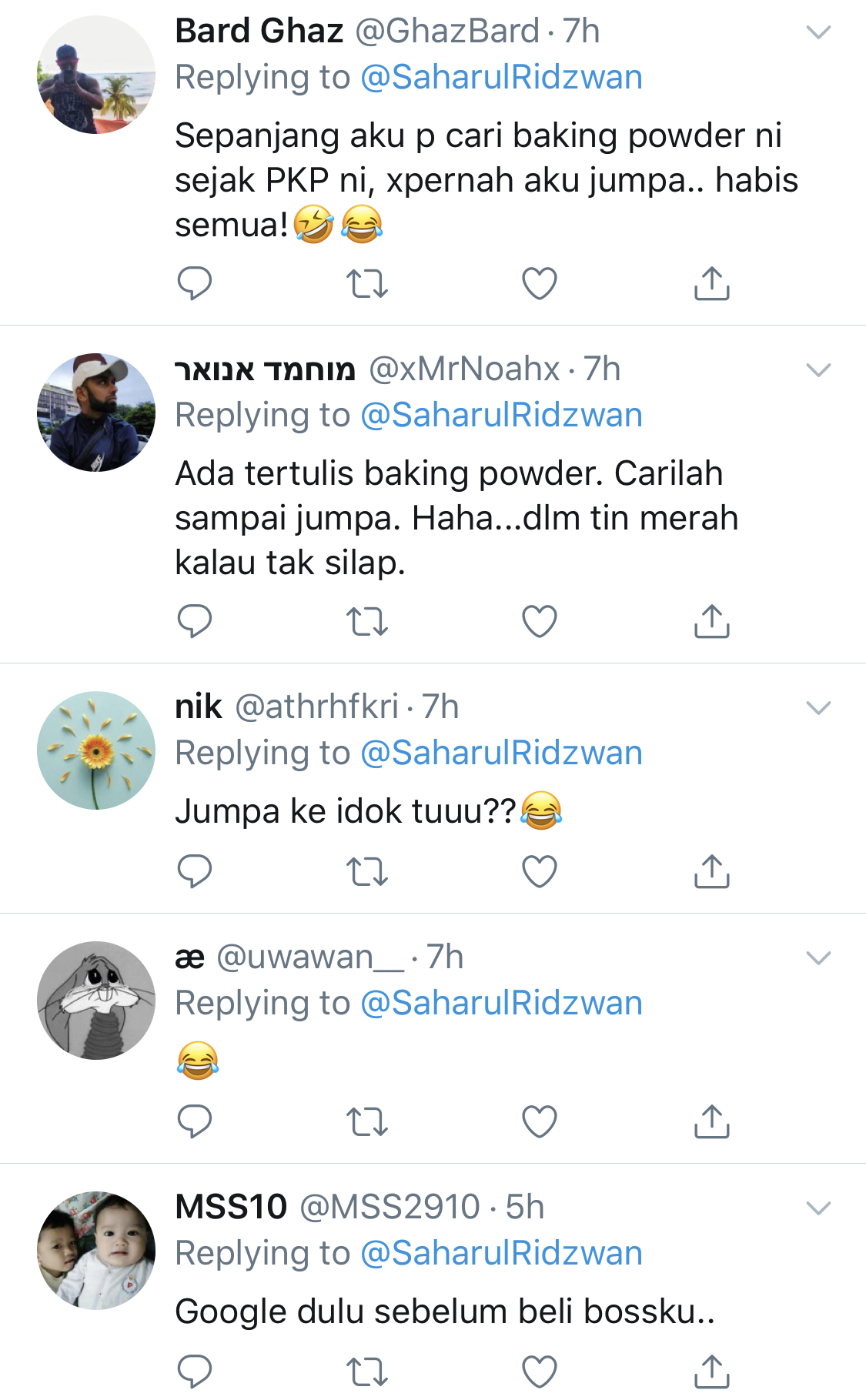 “Ibarat Suruh Perempuan Pergi Beli Barang RXZ&#8230;,”- Keliru Cari Baking Powder, Rakan Twitter Bantu Saharul Ridzwan