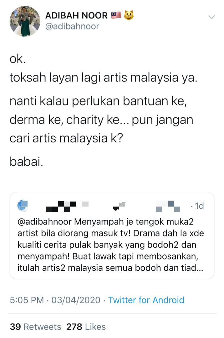 “Perlukan Bantuan Ke, Derma Ke, Charity Ke, Jangan Cari Artis Malaysia,” &#8211; Adibah Noor Selar Individu Gelar Artis Bodoh &#038; Tiada Maruah?