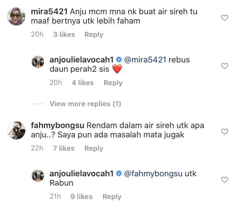 “Kalau Ada Rezeki Lebih Aku Belanja Bibik Laser,” – Zarina Anjoulie Kongsi Khasiat Air Sireh Untuk Mata