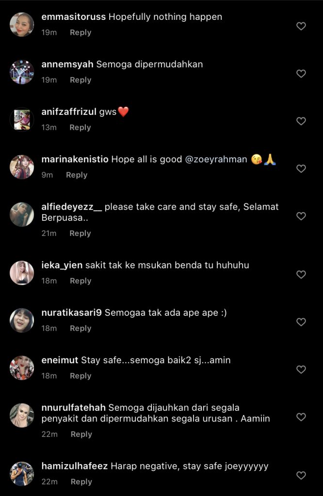 “Saya Telah Dikenalpasti Sebagai Kontak Terdekat Kepada Seseorang Yang Disahkan Dijangkiti COVID-19,” – Zoey Rahman Jalani Ujian Saringan