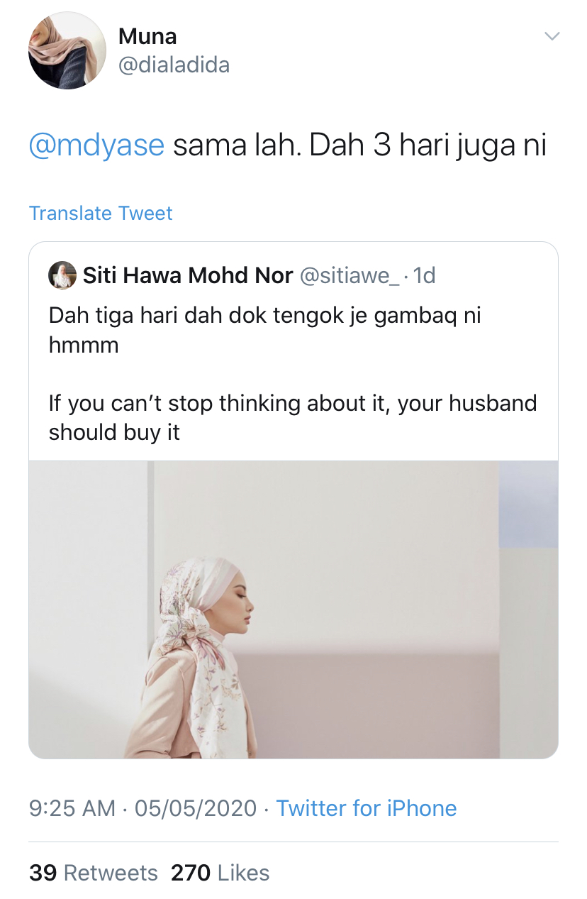 Suami Terpaksa Belanja Isteri Tudung Naelofar Gara-Gara Cabar Di Twitter, Ini Respon Neelofa