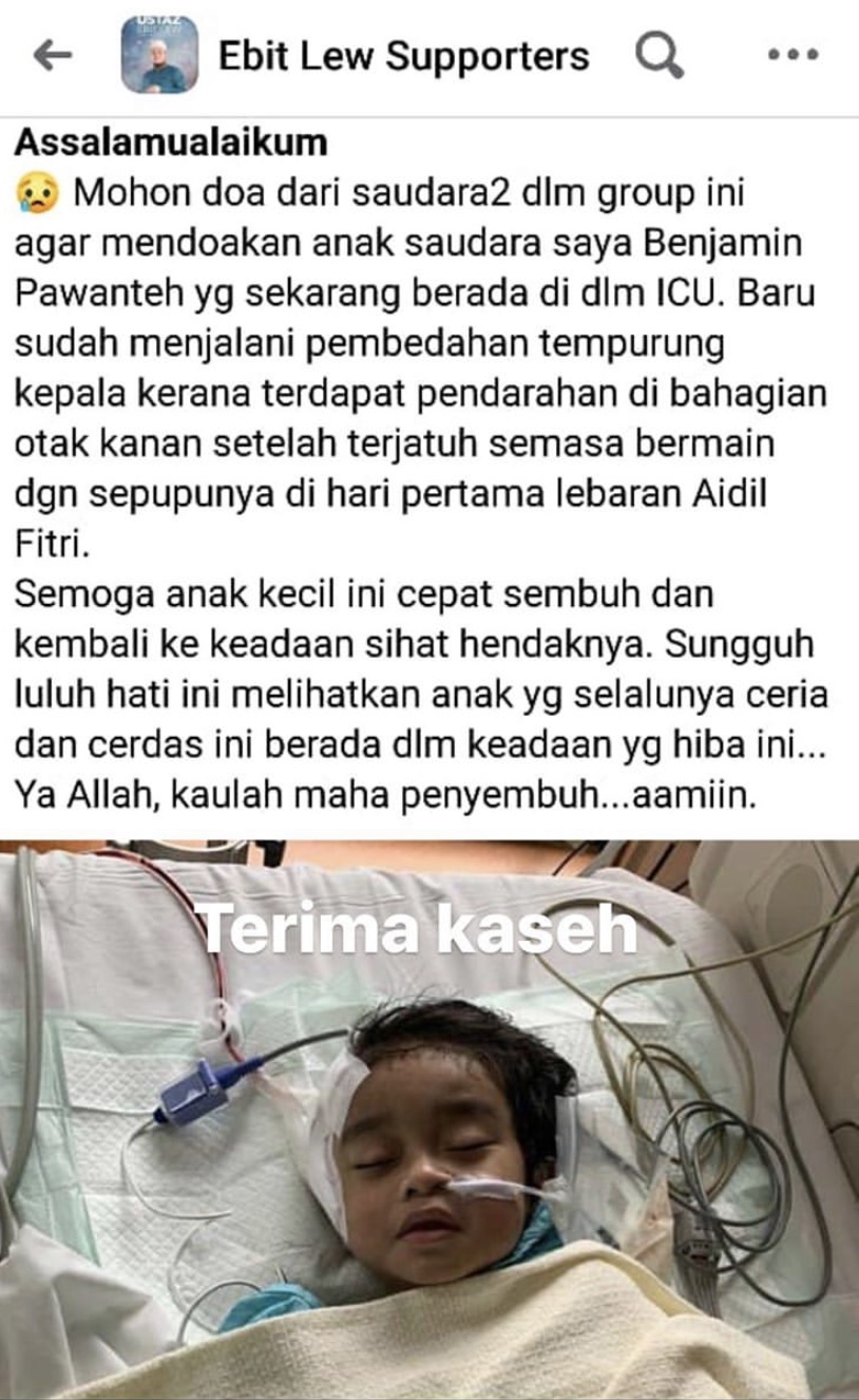 “Mengeluarkan Darah Beku,” &#8211; Anak Saudara Jalani Pembedahan Tempurung Kepala Selepas Terjatuh, Cat Farish Mohon Doa