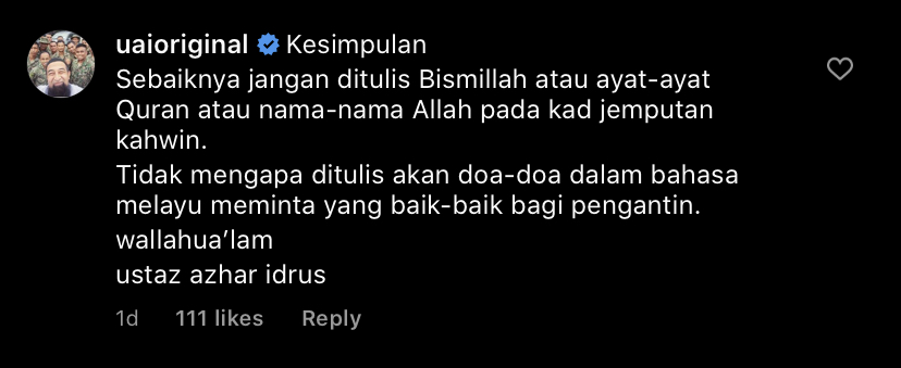 “Apakah Harus Menulis ‘Bismillah’ Pada Kad Kahwin & Bagaimana Kalau Kad Itu Dibuang…,” – Apa Hukumnya? Ini Penjelasan Ustaz Azhar Idrus