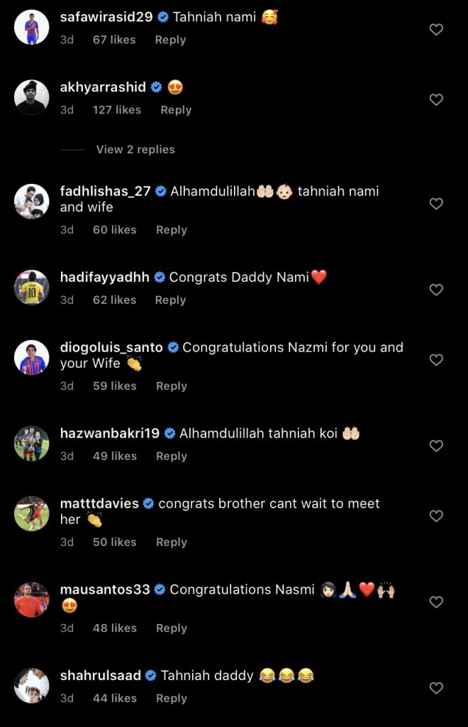 “Tahniah Nami & Isteri,” – Nazmi Faiz Namakan Anak Sulung Maria Miqayla, Rakan Pemain Bola Sepak Tak Putus Ucap Tahniah