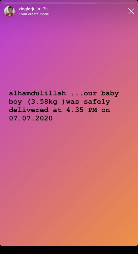 “Alhamdulillah&#8230;,” &#8211; Pelakon Julia Ziegler Selamat Timang Bayi Lelaki Seberat 3.58 Kilogram