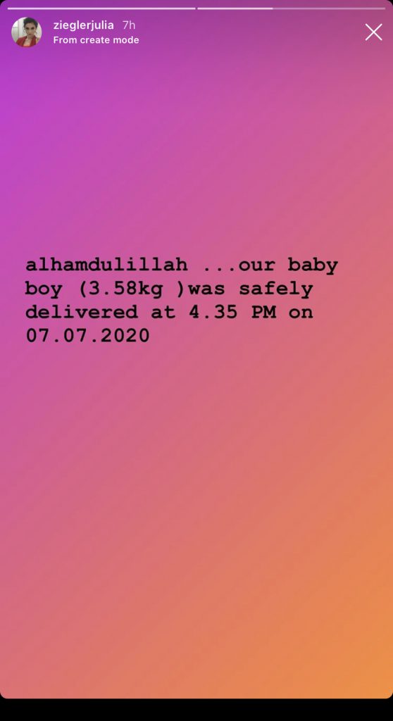 “Alhamdulillah…,” – Pelakon Julia Ziegler Selamat Timang Bayi Lelaki Seberat 3.58 Kilogram