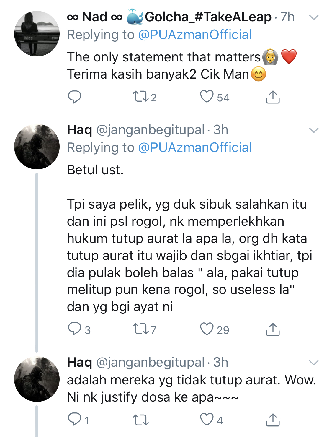 “Perempuan Seksi Memang Wajib Tutup Aurat, Bukan Semata-Mata Nak Elak Rogol,” – PU Azman