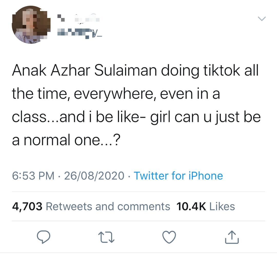 &#8220;Berhenti Jadi Tuhan&#8230;,&#8221;- Nama Trending Di Twitter, Anak Azhar Sulaiman Dikritik Gara-Gara Rakam Video Tik Tok Dalam Kelas?