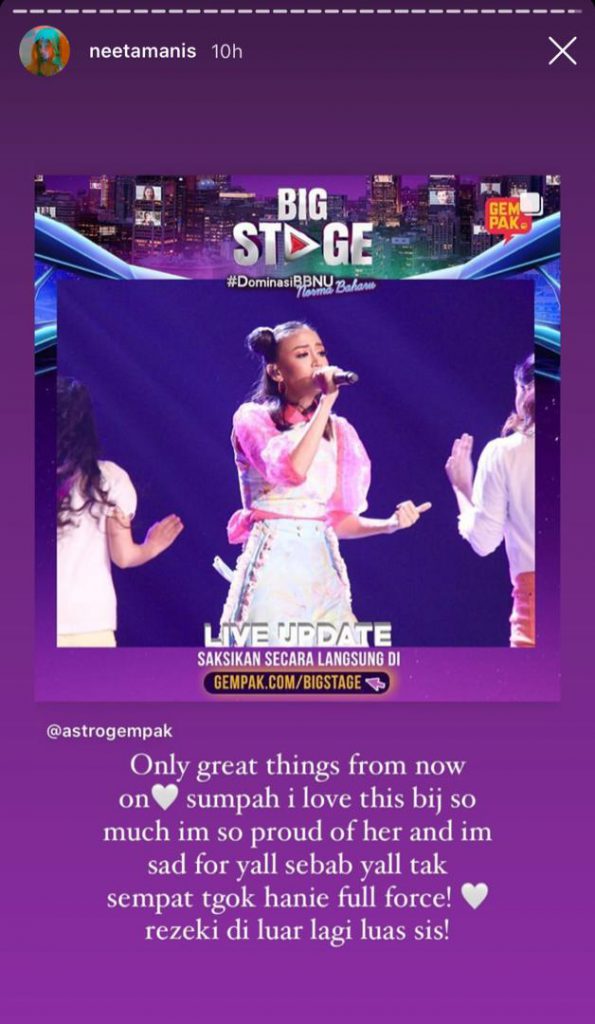 “Saya Sedih Sebab…,” – Jadi Peserta Pertama Tersingkir Di Big Stage 2020, Neeta Manishaa Tetap Bangga Dengan Hanie Soraya