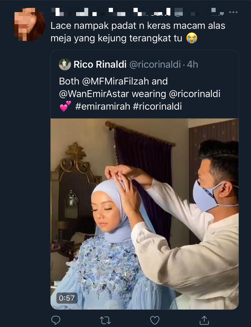 “Lace Nampak Padat &#038; Keras Macam Alas Meja,” &#8211; Baju Kahwin Mira Filzah Dikritik, Ini Respon Perekanya, Rico Ronaldi