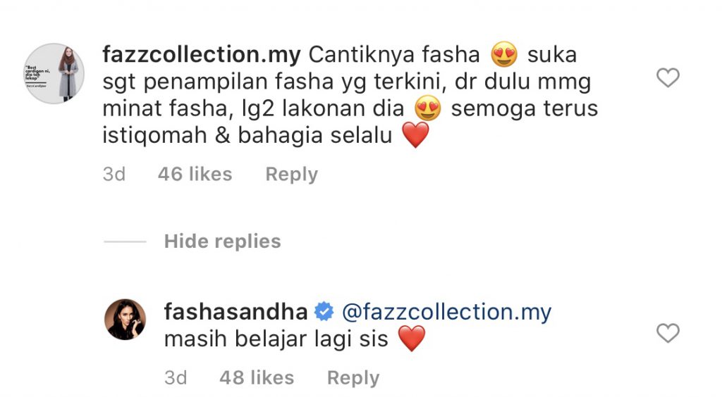 Peminat Puji Manis Bertudung, Fasha Sandha Kata, “Masih Lagi Belajar.”