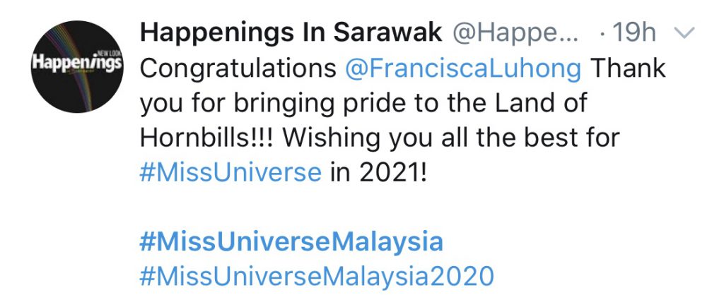 Francisca Luhong James, Jelitawan Sarawak Dinobat Miss Universe Malaysia 2020