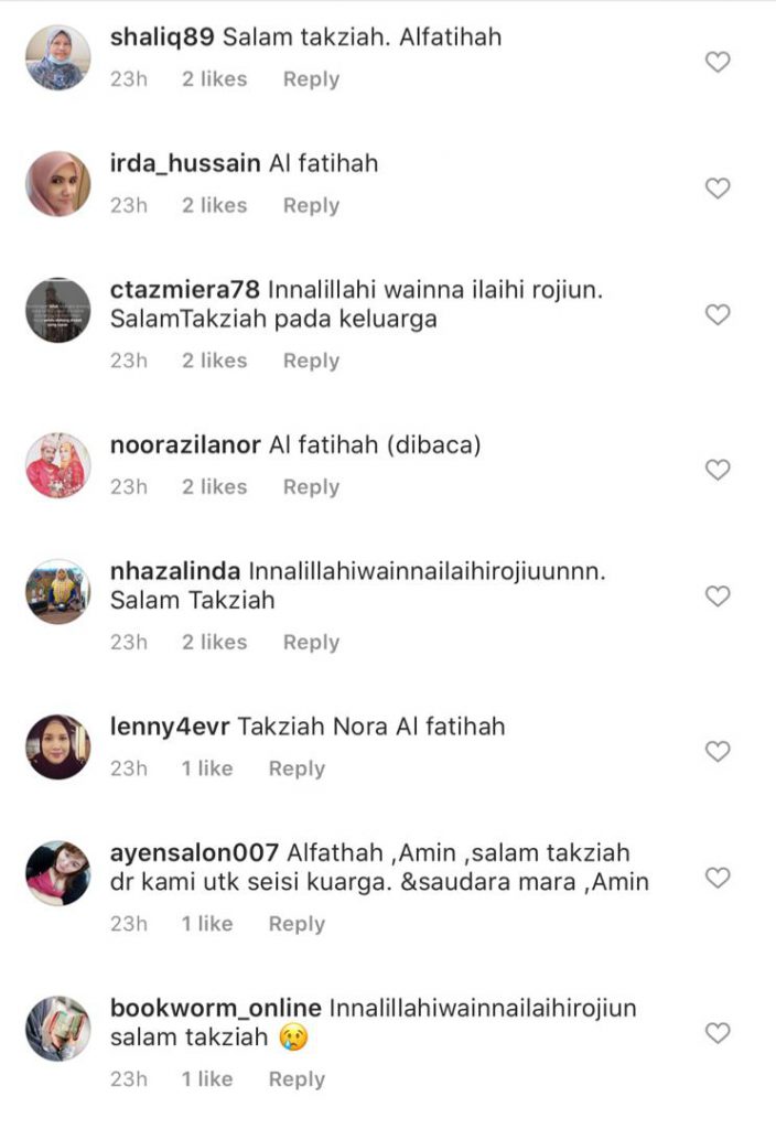 Ibu Mertua Nora Ariffin Meninggal Dunia, Al-Fatihah