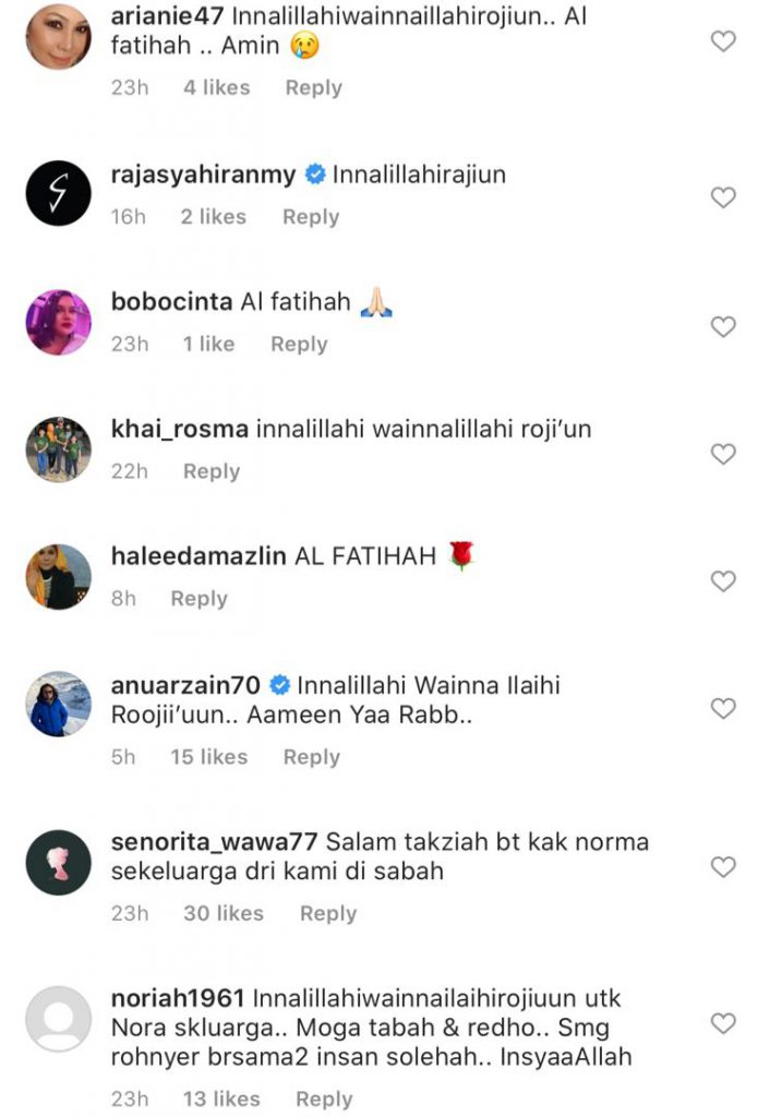 Ibu Mertua Nora Ariffin Meninggal Dunia, Al-Fatihah