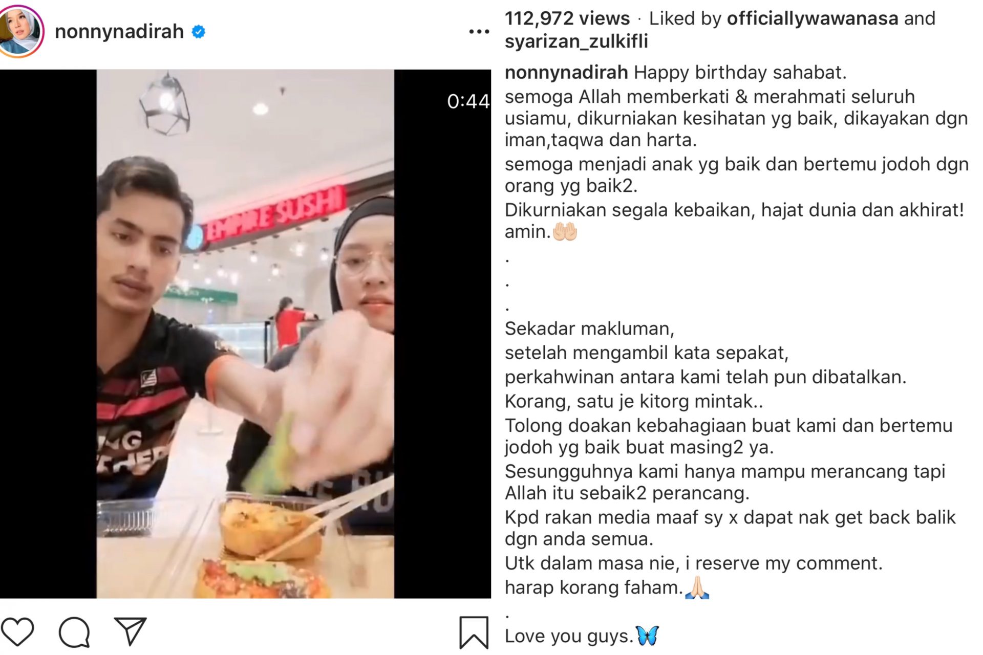 “Perkahwinan Kami Telah Dibatalkan,” &#8211; Hubungan Terlerai Dengan Niezam Zaidi, Nonny Nadhirah Minta Hormati Keputusan