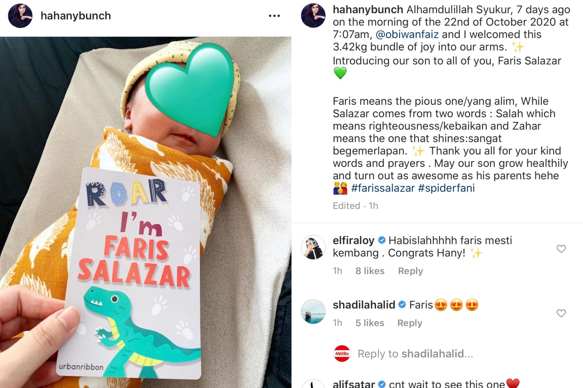 “Introducing Our Son&#8230;,”- Selamat Timang Cahaya Mata Selepas 3 Tahun Berkahwin, Hani Fadzil Dedah Nama Anak