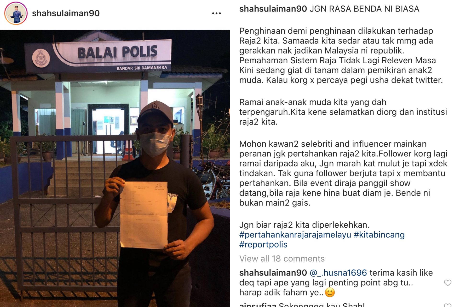 “Tak Guna Follower Berjuta Tapi&#8230;,”- Ada Yang Hina Institusi Raja-Raja Melayu, Penyampai Radio, Shah Sulaiman Buat Laporan Polis