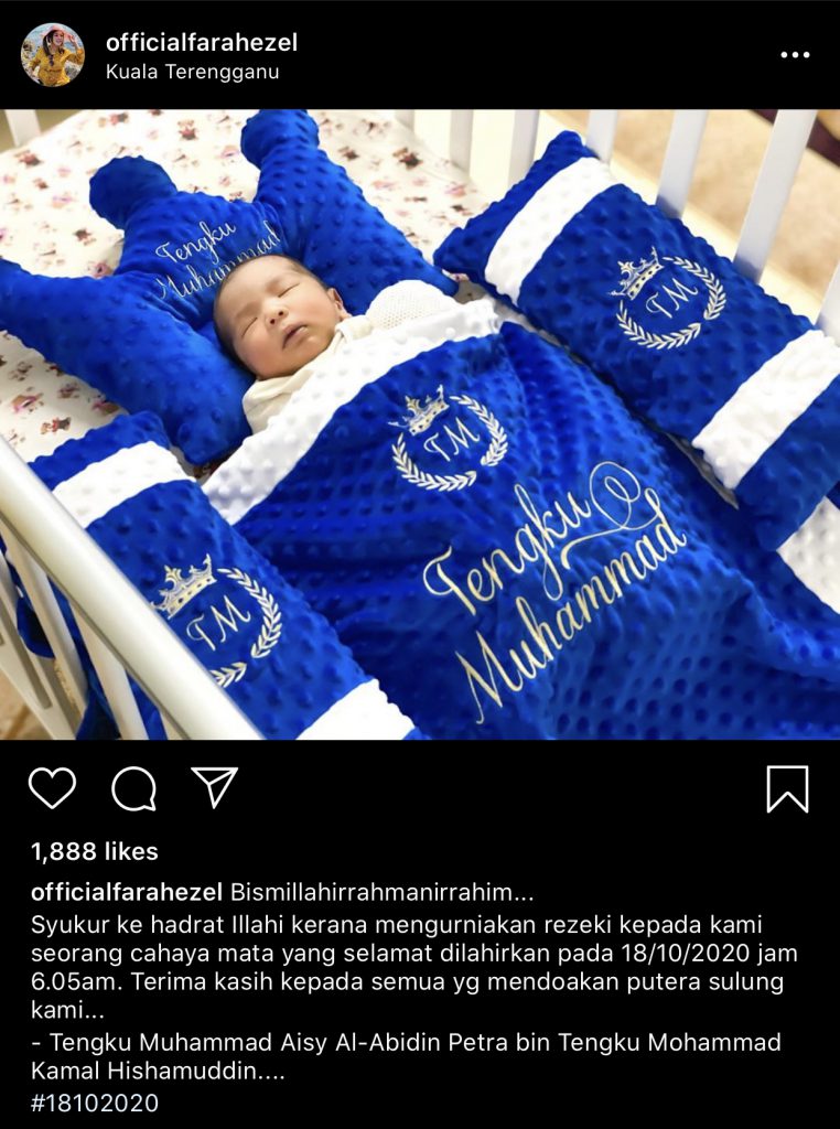 Fara Hazel Kongsi Wajah &#038; Nama Anak Sulung, Tengku Muhammad Aisy Al-Abidin Petra Tengku Mohammad Kamal Hishamuddin