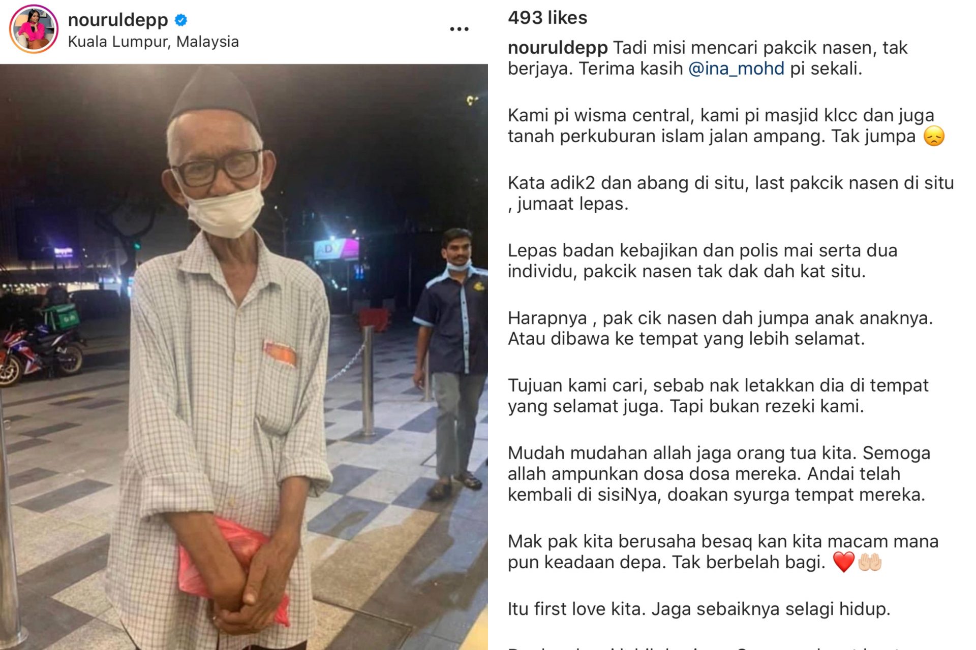 &#8220;Itu First Love Kita,&#8221; &#8211; Bantu Cari Warga Emas Viral Sesat Di KL, Nourul Depp Beri Nasihat Hargai Ibu Bapa