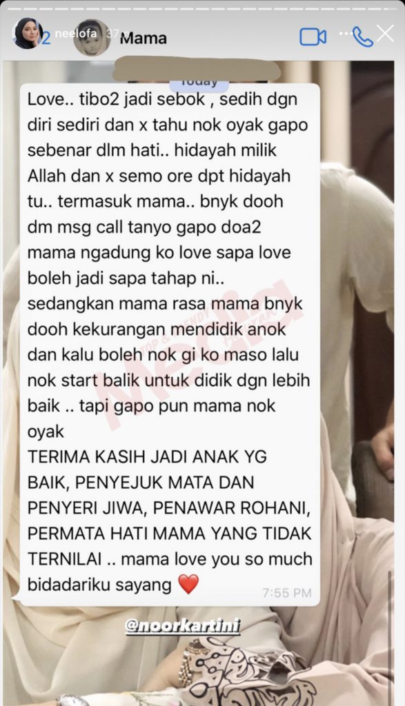 “Tanya Apa Doa Mama Ketika Mengandungkan Lofa…,” – Hidayah Milik Allah, Ini Teks Si Ibu Di WhatsApp Buat Neelofa