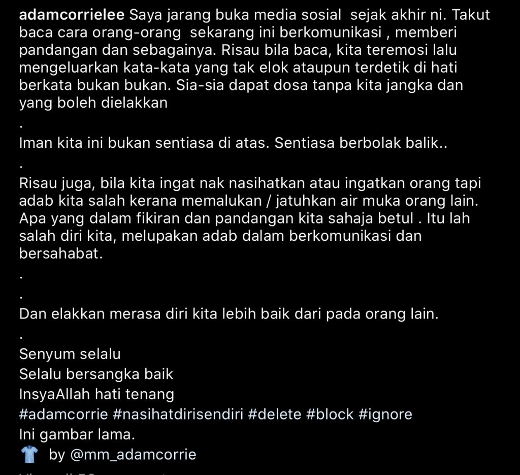 “Risau Bila Terbaca Kita Teremosi…,” – Adam Corrie Jelaskan Punca Dah Jarang Buka Media Sosial