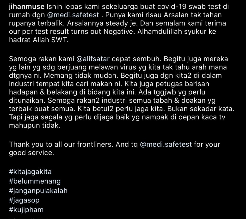 “Moga Alif Satar Cepat Sembuh. Begitu Juga Yang Lain,” &#8211; Jihan Muse Sekeluarga Negatif, Mulanya Risau Anak Tak Tahan, Tapi Rupanya&#8230;