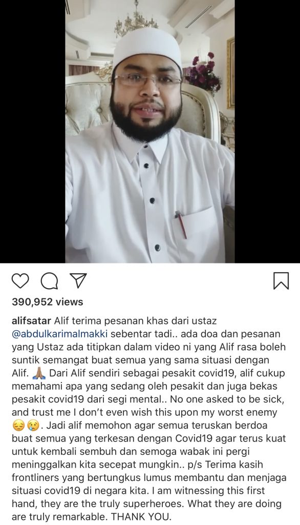 Sedang Jalani Rawatan &#038; Kuarantin, Alif Satar Terima Video Titipan Doa Daripada Imam Masjid Sultan Salahuddin Abdul Aziz Shah &#8211; “Sabar Atas Segala Ujian Ini&#8230;”