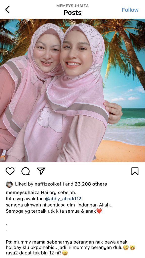 “Kita Sayang Awak Tau,” &#8211; Memey Suhaiza Doa Hubungan Sama Abby Abadi Harmoni, Sentiasa Dilindungi Yang Maha Esa