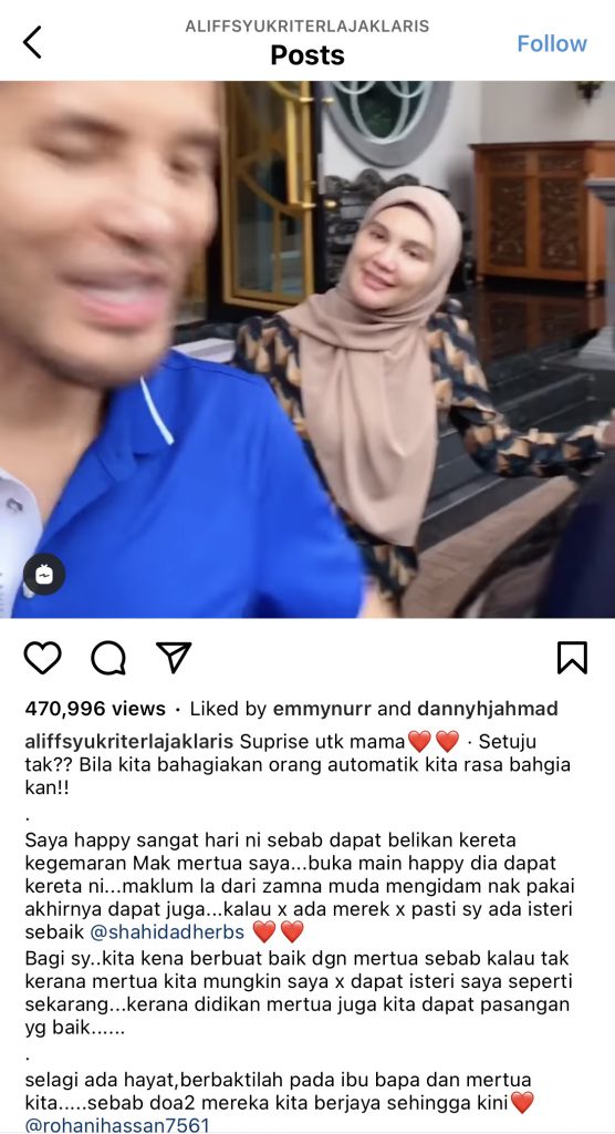 “Kita Kena Berbuat Baik Sebab&#8230;,” &#8211; Murahnya Hati! Datuk Aliff Syukri Hadiahkan Sebuah Kereta Berjenama Kepada Ibu Mertua