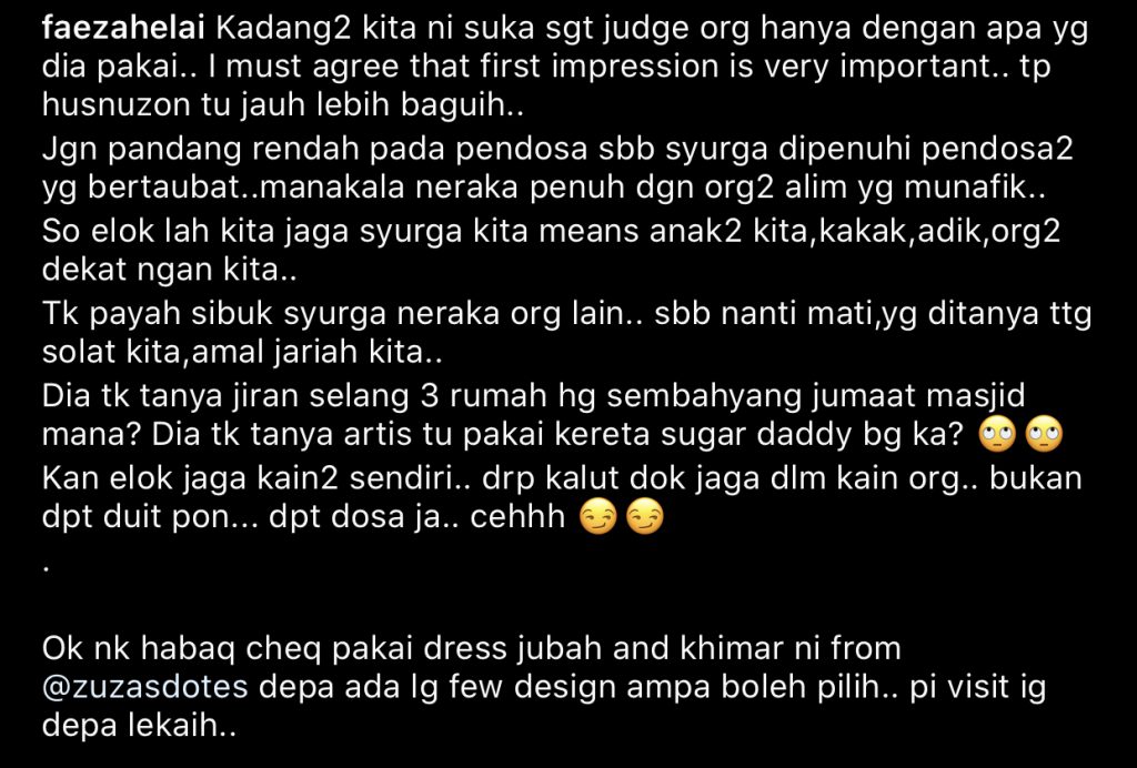 “Nanti Mati, Yang Ditanya Tentang Solat &#038; Amal Jariah Kita, Dia Tak Tanya Jiran Selang Tiga Rumah&#8230;,” &#8211; Lebih Baik Jaga ‘Syurga’ Sendiri, Kata Faezah Elai