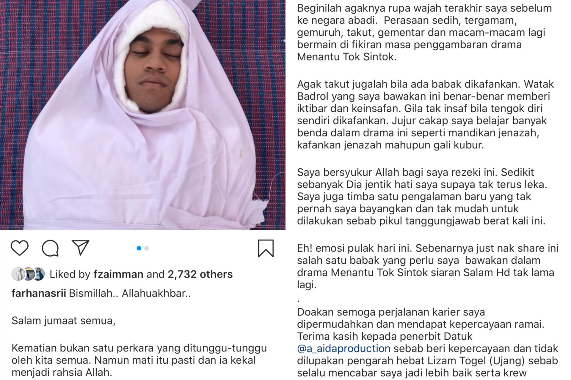 “Agak Takut Bila Ada Babak Dikafankan,” – Terbayang Wajah Kematian, Farhan Asri Cerita Jadi Jenazah