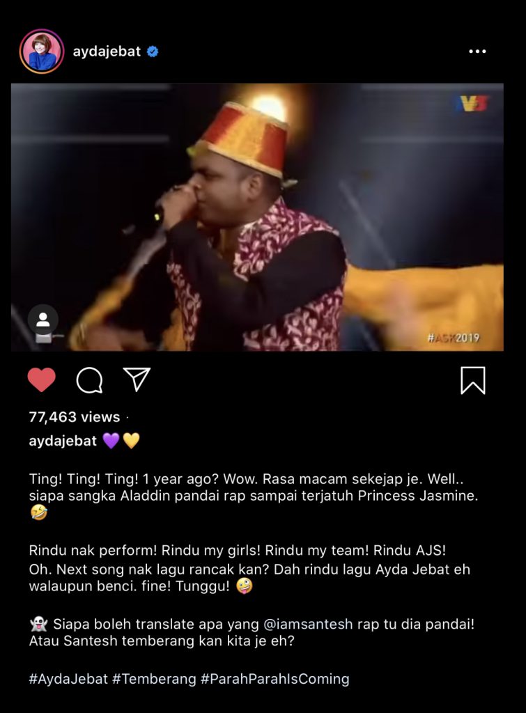 “Dah Rindu Lagu Ayda Jebat Eh Walaupun Benci.”