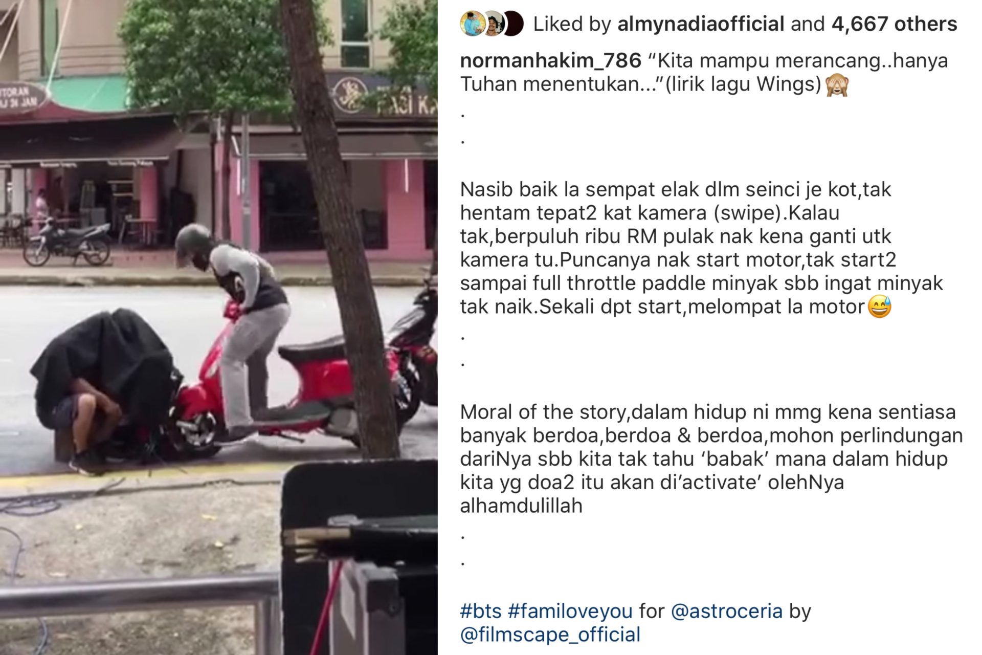 “Puluh Ribu Pula Nak Kena Ganti,” &#8211; Sempat Elak Dalam Seinci, Norman Hakim Hampir Terlanggar Cameraman Dengan Vespa