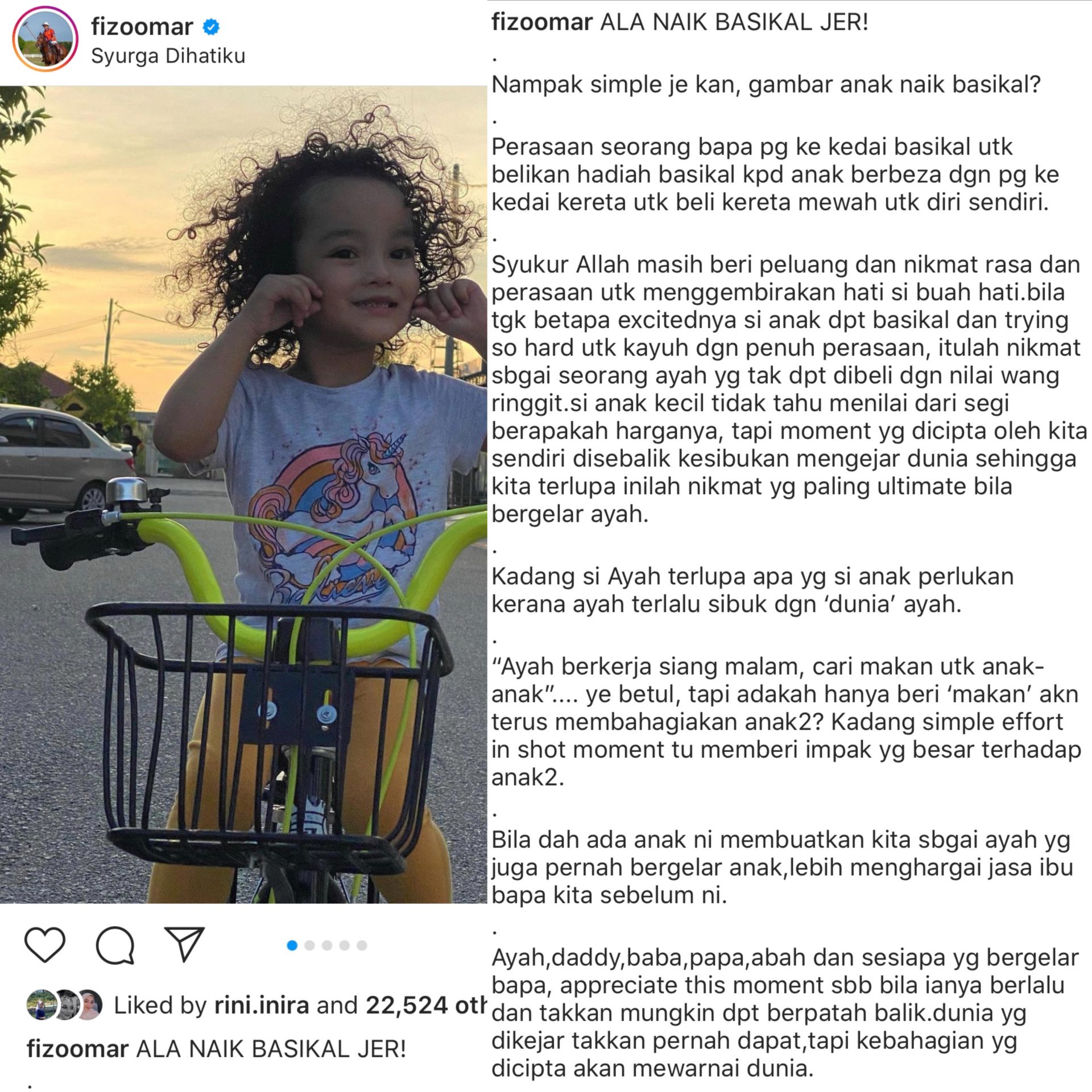 “Nikmat Paling Ultimate Bergelar Ayah,” – Fizo Omar Kongsi Lagak Anak Kayuh Basikal, Lihat Apa Pula Reaksi Ibu, Mawar Karim