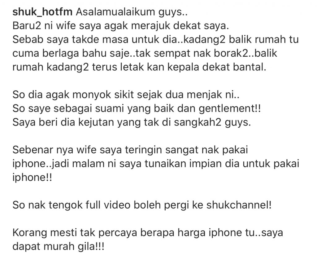 Shuk Sahar Bahagiakan Isteri, Hadiahkan Iphone 12! &#8211; “Baru-Baru Ini, Wife Agak Merajuk Sebab Saya Tak Ada Masa Untuk Dia.”