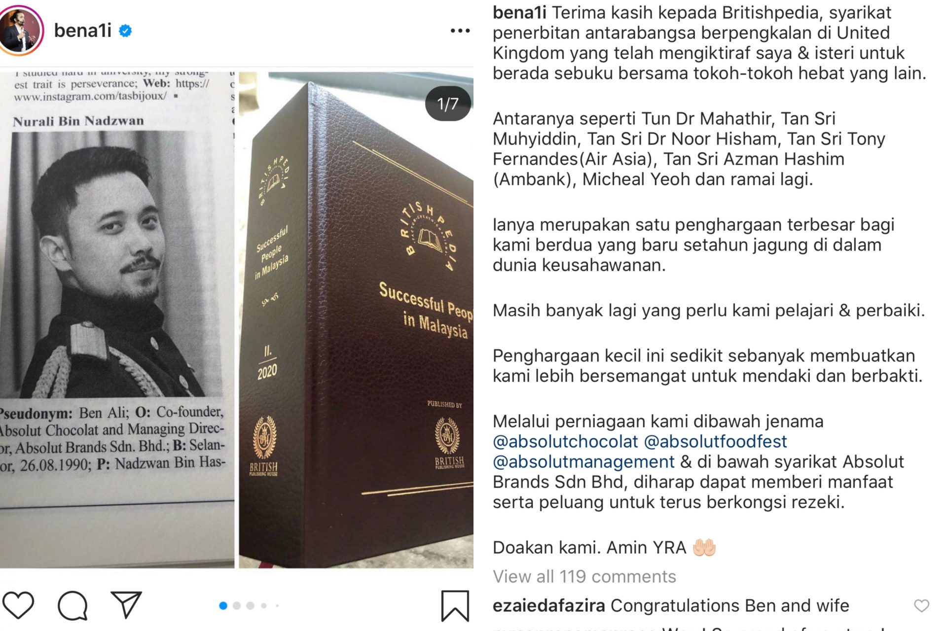 “Diharap Dapat Beri Manfaat,” – Ben Ali & Nadiyah Shahab, Suami Isteri Yang Tersenarai Antara Individu Paling Berjaya Di Malaysia