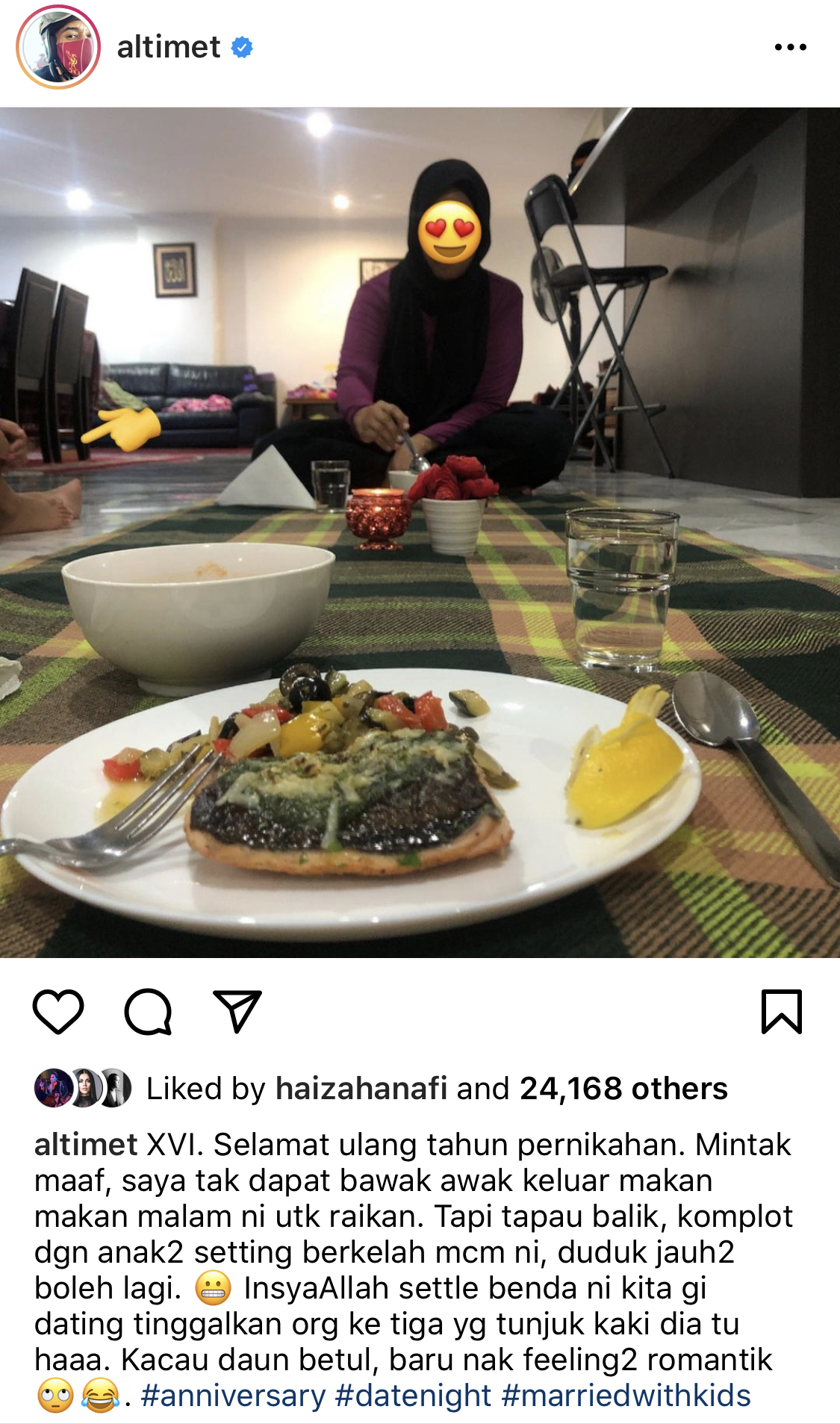 “Minta Maaf Saya Tak Dapat Bawak Awak Keluar,” &#8211; Selamba Makan Berjarak &#038; Duduk Bersila Atas Lantai, Ini Cara Altimet Sambut Ulang Tahun Perkahwinan