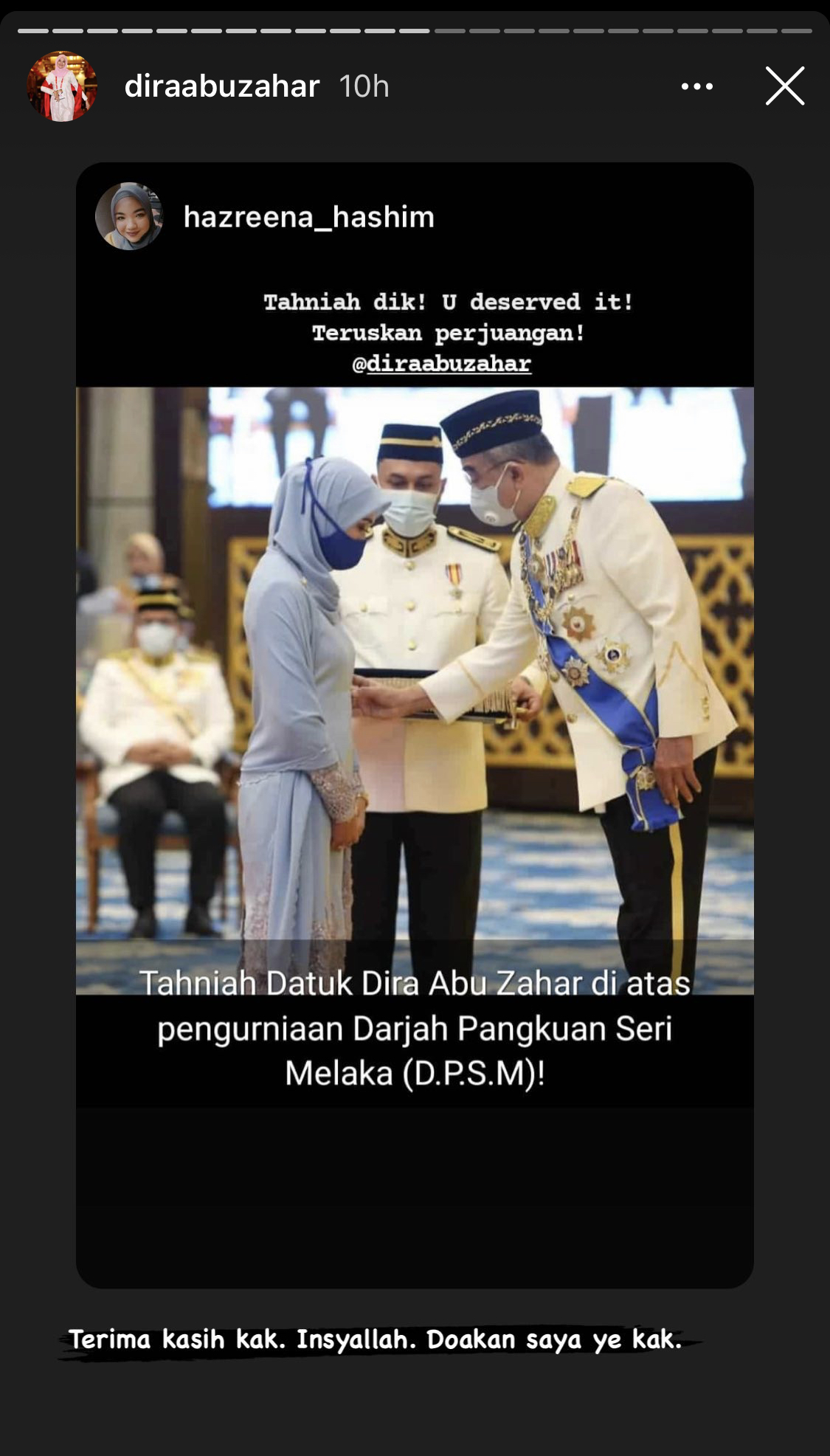 “Anugerah Sejati Bukan Beli,” &#8211; Dira Abu Zahar Terima Pangkat Datuk, Abang Luah Rasa Bangga