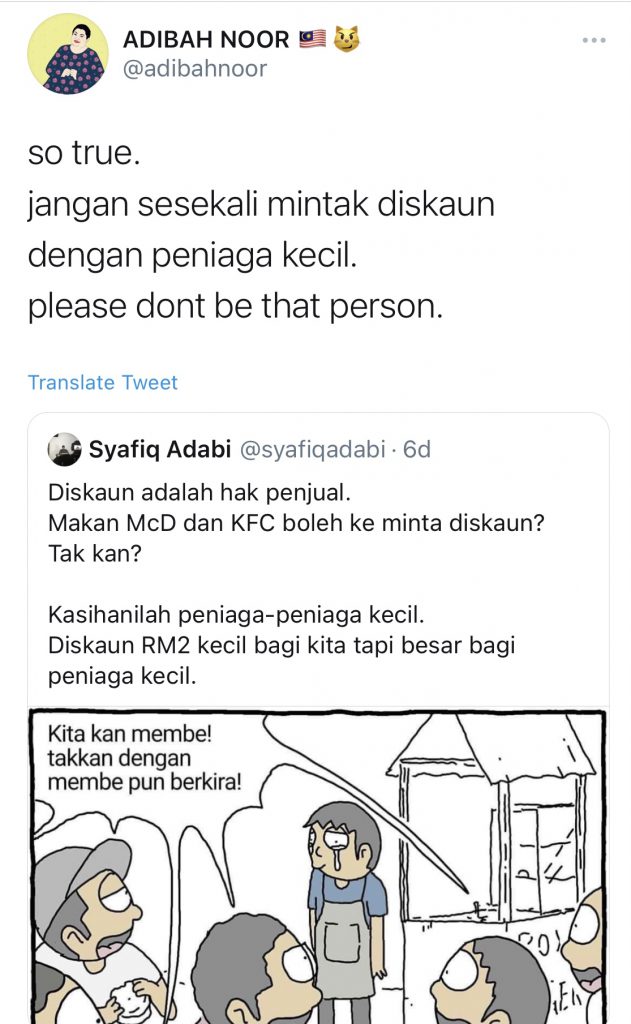 “Jangan Sesekali Mintak Diskaun Dengan Peniaga Kecil,” &#8211; Pendapat Adibah Noor