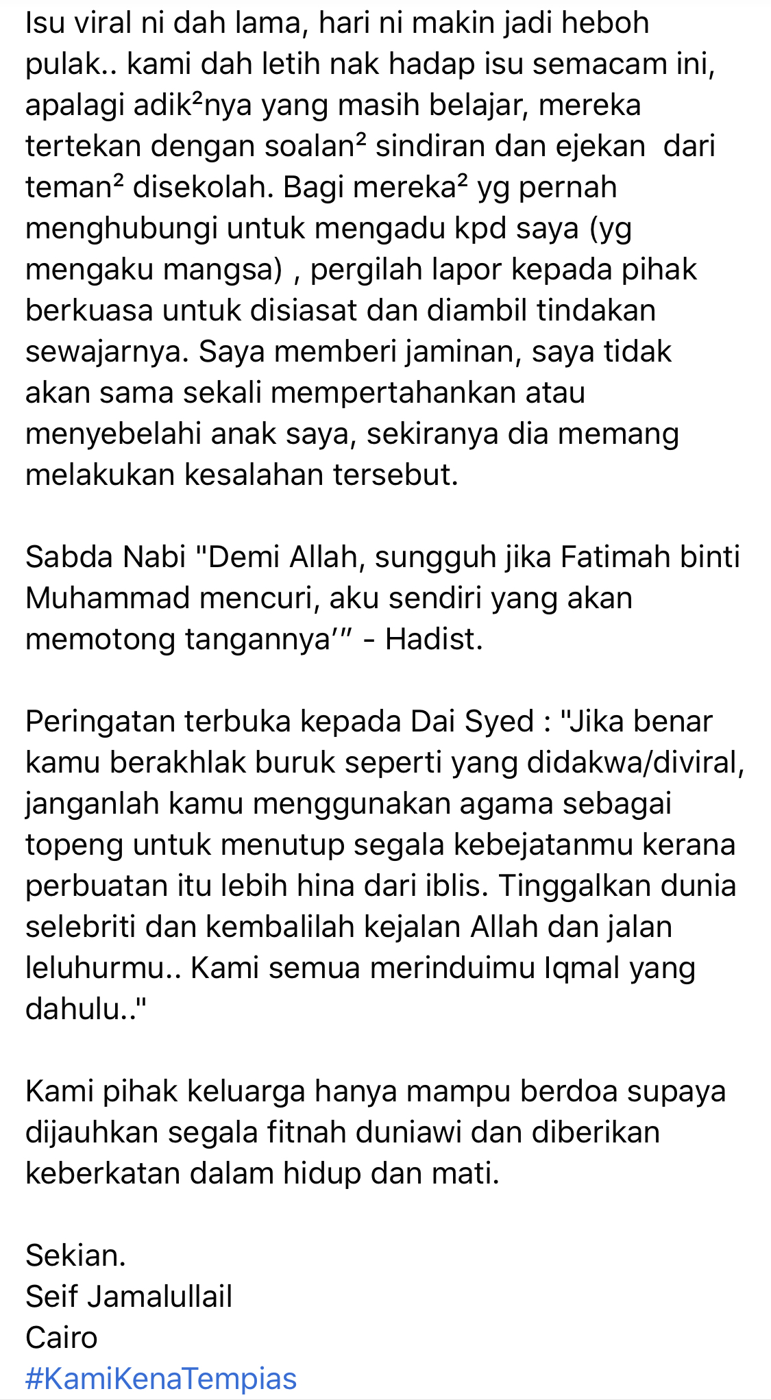“Tinggalkan Dunia Selebriti, Kembalilah Ke Jalan Allah Dan…,” – Bapa Da’i Syed Buka Mulut Mengenai Dakwaan Rogol Kaitkan Anaknya