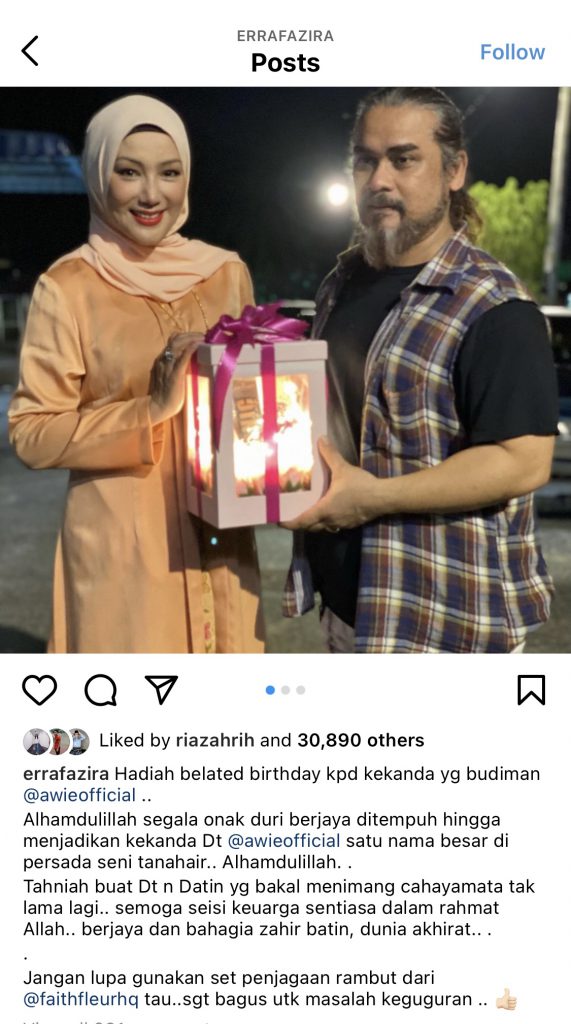 “Tahniah Buat Datuk Dan Datin Yang Bakal Timang Cahaya Mata Tak Lama Lagi,” &#8211; Sempena Hari Jadi, Erra Fazira Beri Hadiah Istimewa Buat Awie