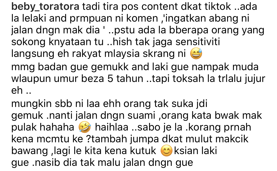 “Mungkin Sebab Ni Lah Orang Tak Suka Jadi Gemuk,”- Disangka Ibu Kepada Suami, Beby Tora Tora Sedih Dengan ‘Mulut Lancang’ Netizen