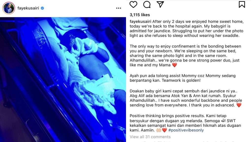 “Doakan Baby Girl Sembuh,” –  Baru 2 Hari Bersalin, Anak Faye Kusairi Kena Demam Kuning